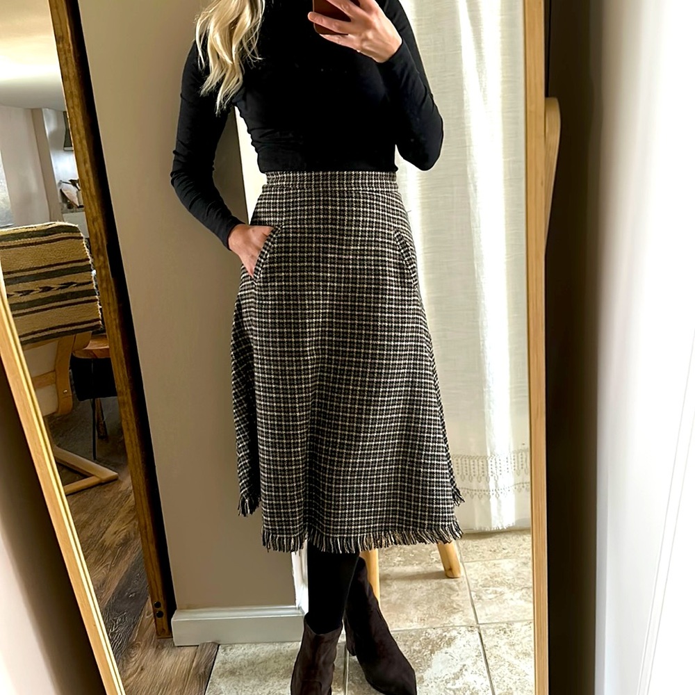 Dark Academia Plaid Tweed Midi Skirt